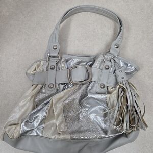 Cato Light Gray Silver Glittery Shoulder Bag Purse With Tassel
